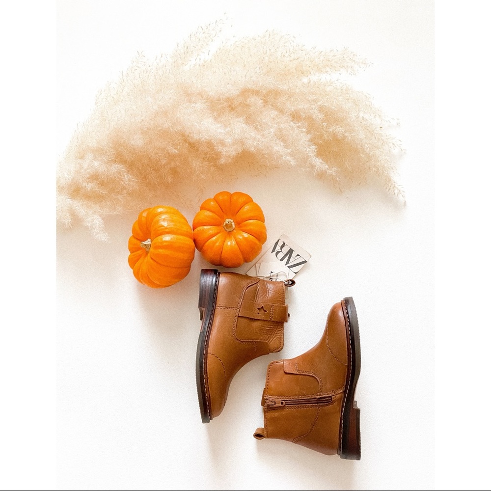 Zara Leather Cognac Ankle Boots